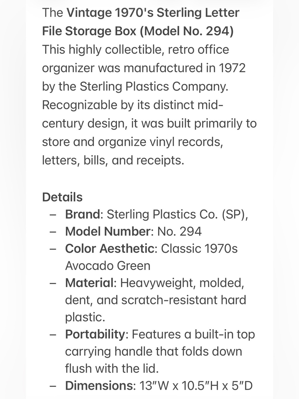 The Vintage 1972 Sterling Letter File Storage Box (Model No. 294) - Picture 12 of 13